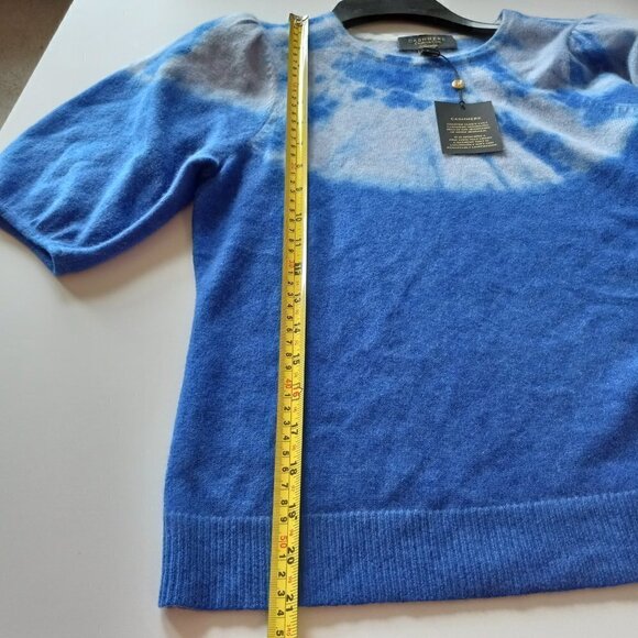 Charter Club Sweater Top 100% Cashmere Crew Neckline Puff Sleeve Two-Tone Blue S - Picture 9 of 12